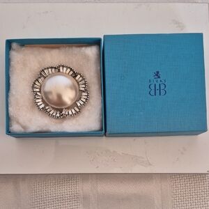 Birkenstock Vintage Faux Pearl Silver Brooch From the 1950s